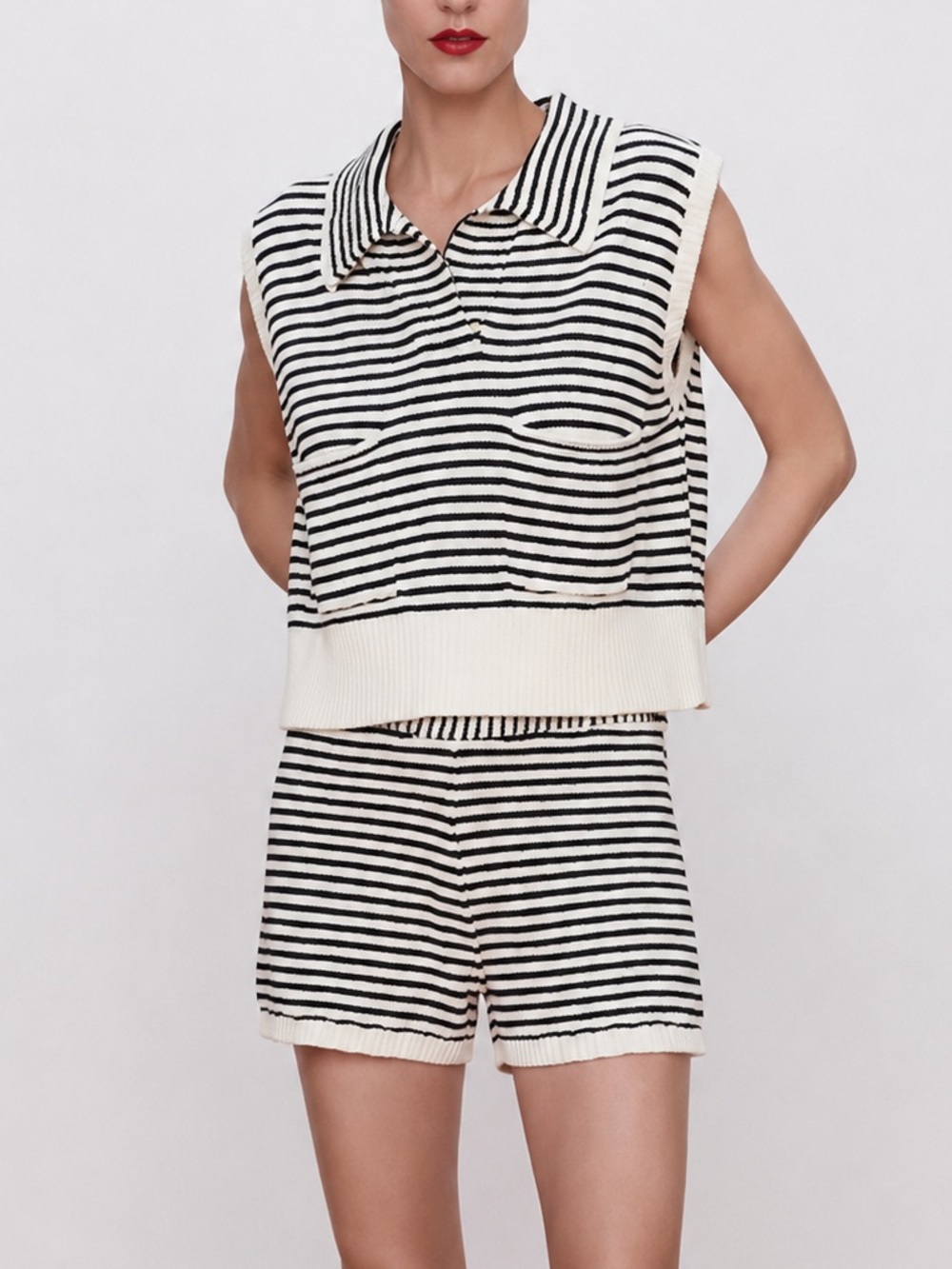 Zara Striped Collared Knit Sweater Vest